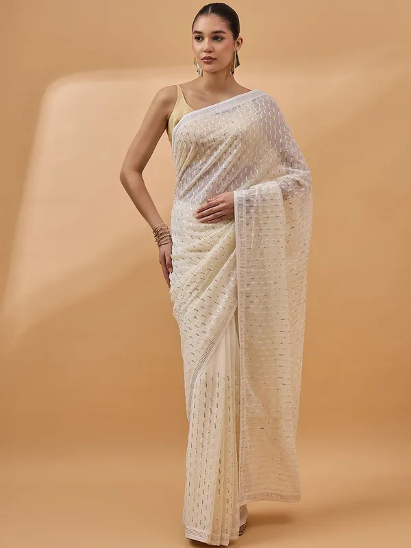 Cream_colour_Pure_Georgette_Saree_for_Women