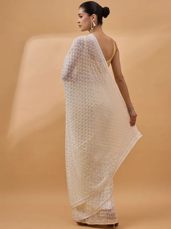 Cream_colour_Pure_Georgette_Saree_for_Women