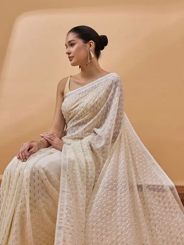 Cream_colour_Pure_Georgette_Saree_for_Women