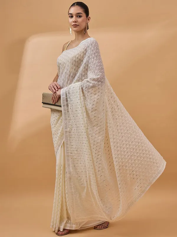 Cream_colour_Pure_Georgette_Saree_for_Women