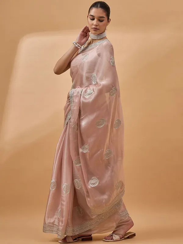 Peach_colour_Organza_Saree_for_Women