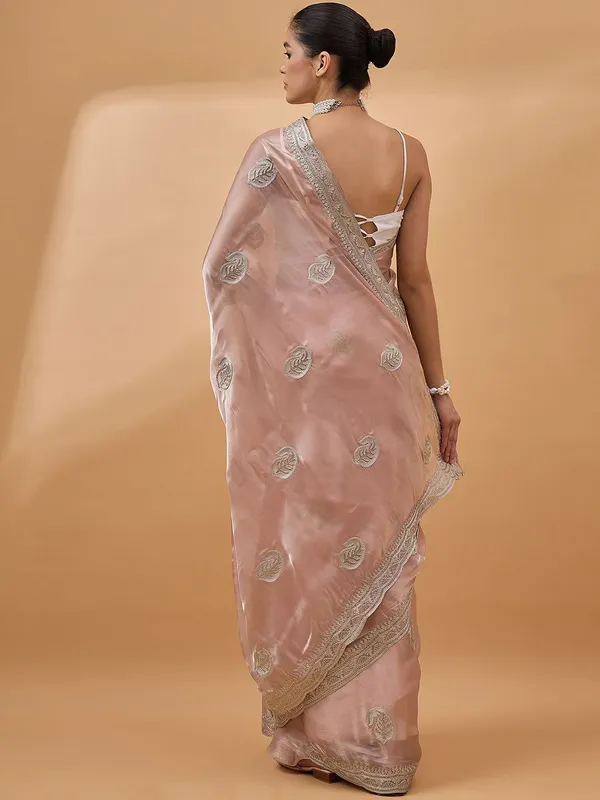 Peach_colour_Organza_Saree_for_Women
