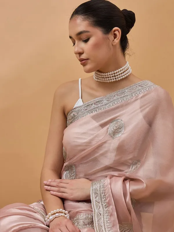 Peach_colour_Organza_Saree_for_Women