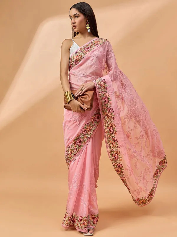 Pink_colour_Poly_Chiffon_Saree_for_Women
