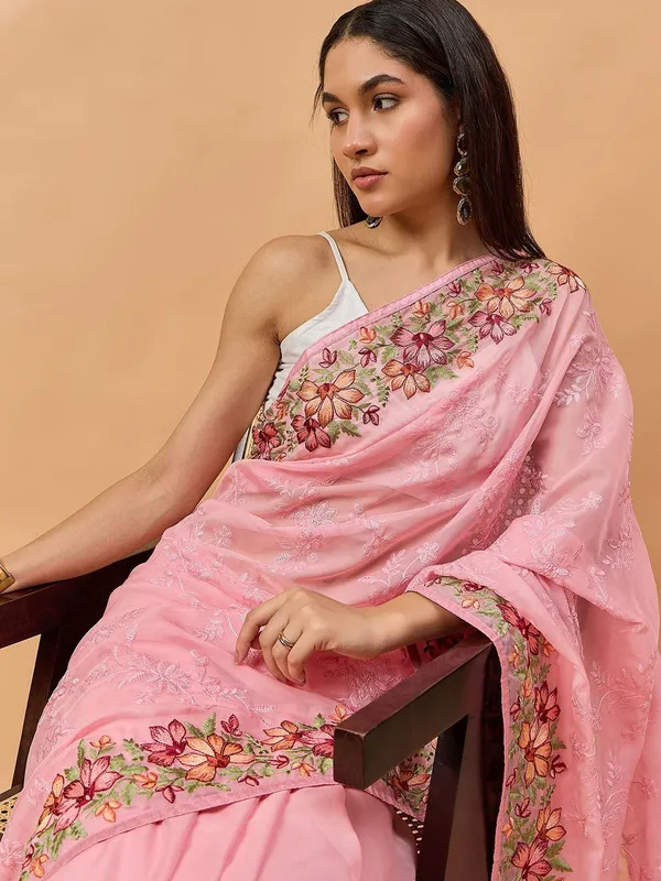 Pink_colour_Poly_Chiffon_Saree_for_Women