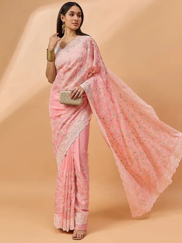 Pink_colour_Poly_Chiffon_Saree_for_Women