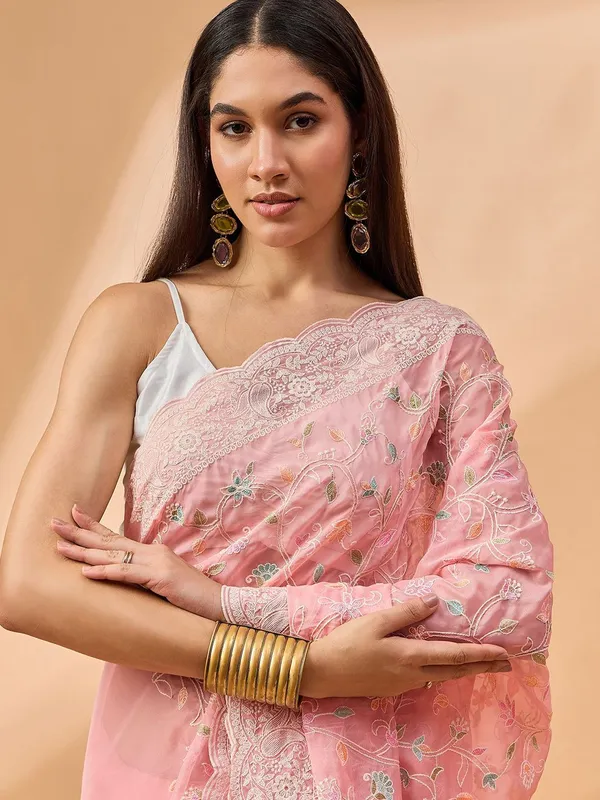 Pink_colour_Poly_Chiffon_Saree_for_Women