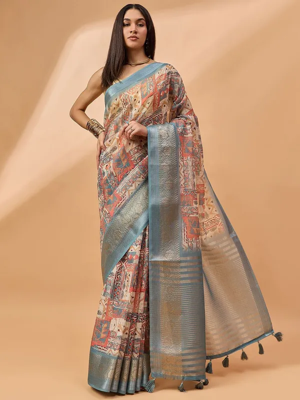 Off_White_colour_Pure_Linen_Saree_for_Women