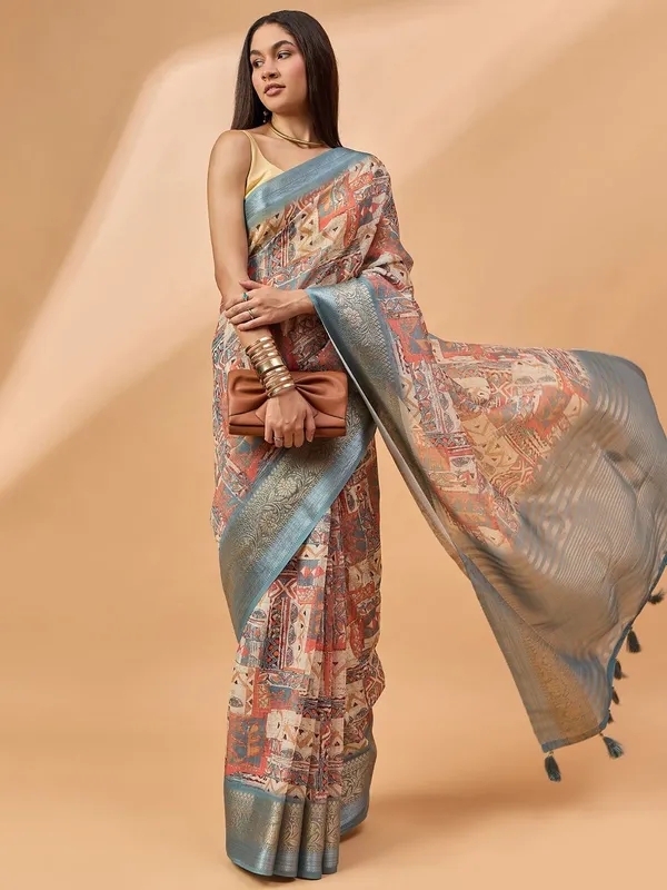 Off_White_colour_Pure_Linen_Saree_for_Women