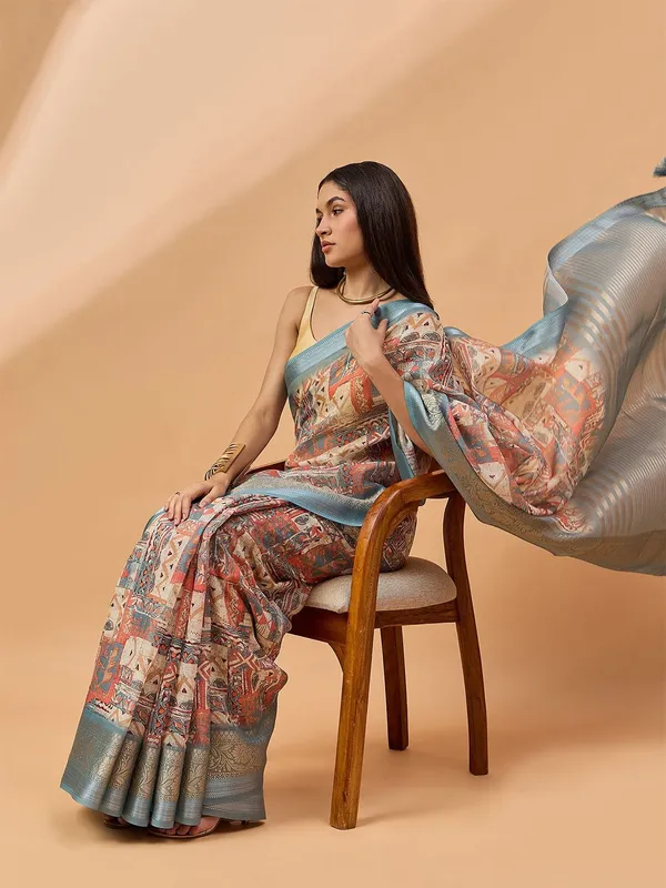 Off_White_colour_Pure_Linen_Saree_for_Women