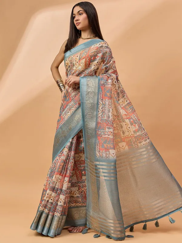 Off_White_colour_Pure_Linen_Saree_for_Women