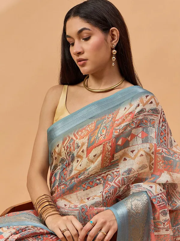 Off_White_colour_Pure_Linen_Saree_for_Women