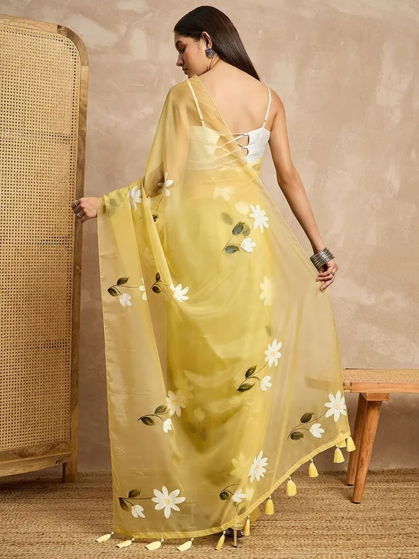 Yellow_colour_Organza_Saree_for_Women