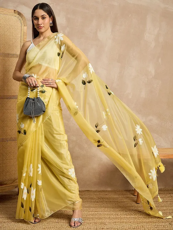 Yellow_colour_Organza_Saree_for_Women