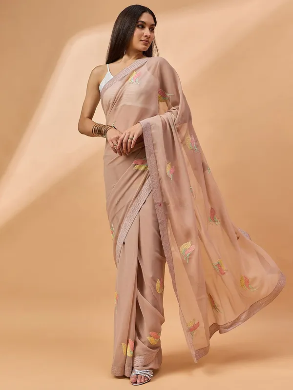 Brown_colour_Pure_Georgette_Saree_for_Women