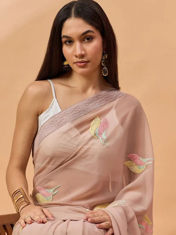 Brown_colour_Pure_Georgette_Saree_for_Women