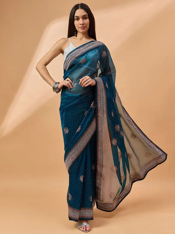 Blue_colour_Poly_Chiffon_Saree_for_Women