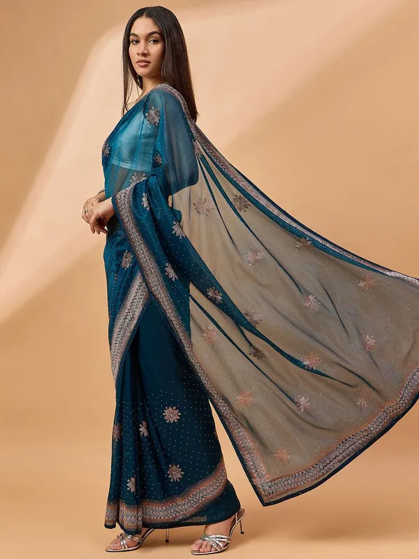 Blue_colour_Poly_Chiffon_Saree_for_Women