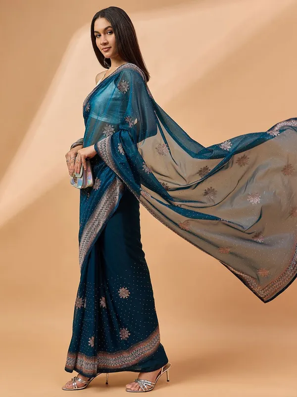 Blue_colour_Poly_Chiffon_Saree_for_Women