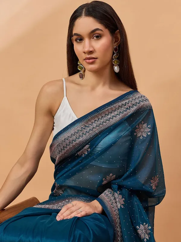 Blue_colour_Poly_Chiffon_Saree_for_Women