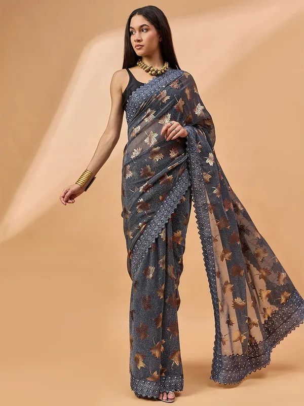 Grey_colour_Poly_Chiffon_Saree_for_Women