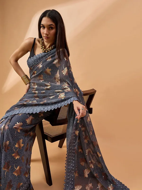 Grey_colour_Poly_Chiffon_Saree_for_Women
