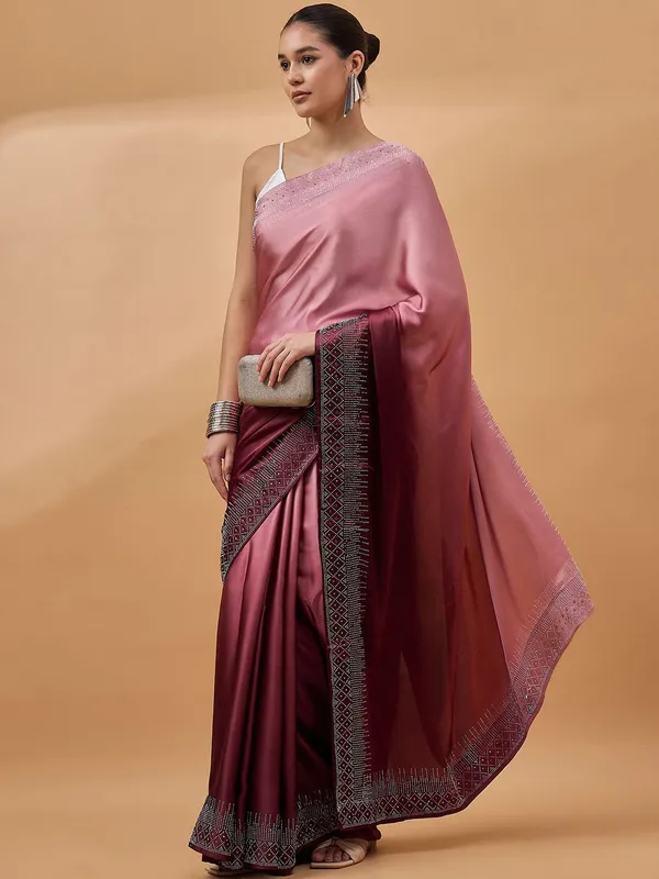 Maroon_colour_Satin_Saree_for_Women