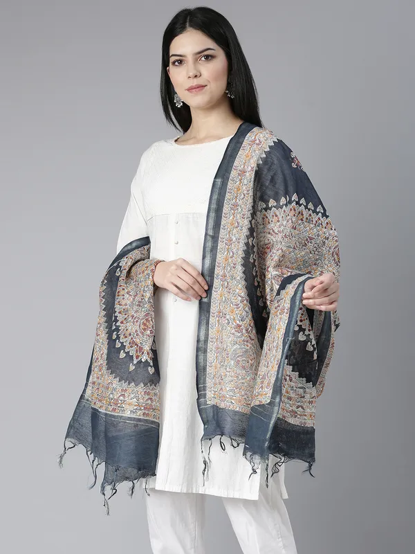 Navy_Blue_colour_Silk_Blend_Dupatta_for_Women