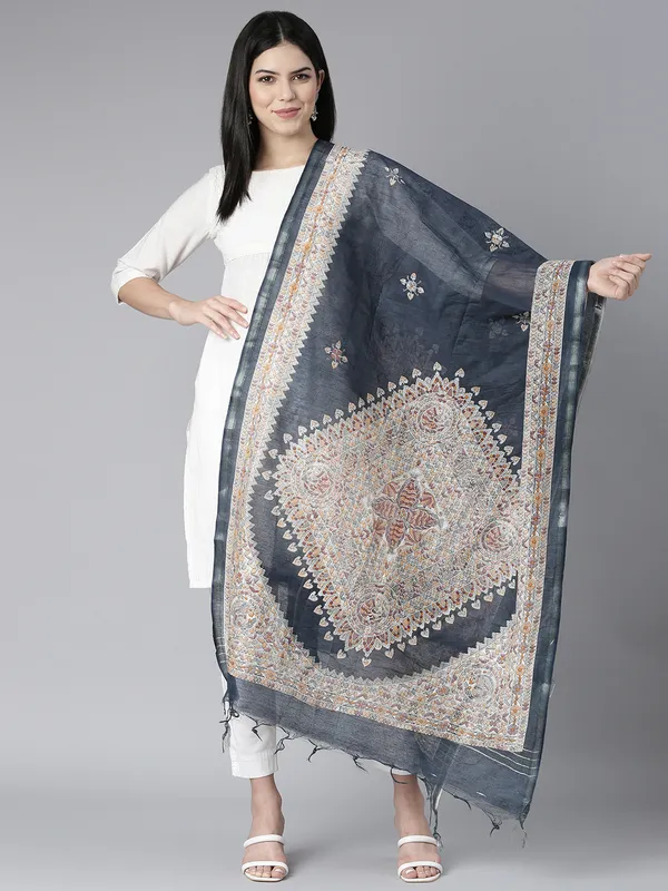 Navy_Blue_colour_Silk_Blend_Dupatta_for_Women