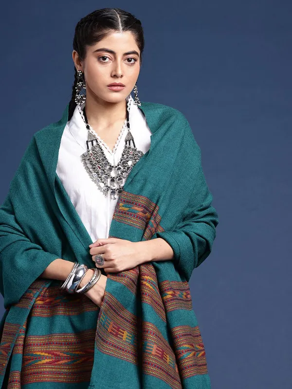 Teal_colour_Wool_Shawl_for_Women