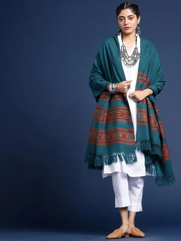Teal_colour_Wool_Shawl_for_Women