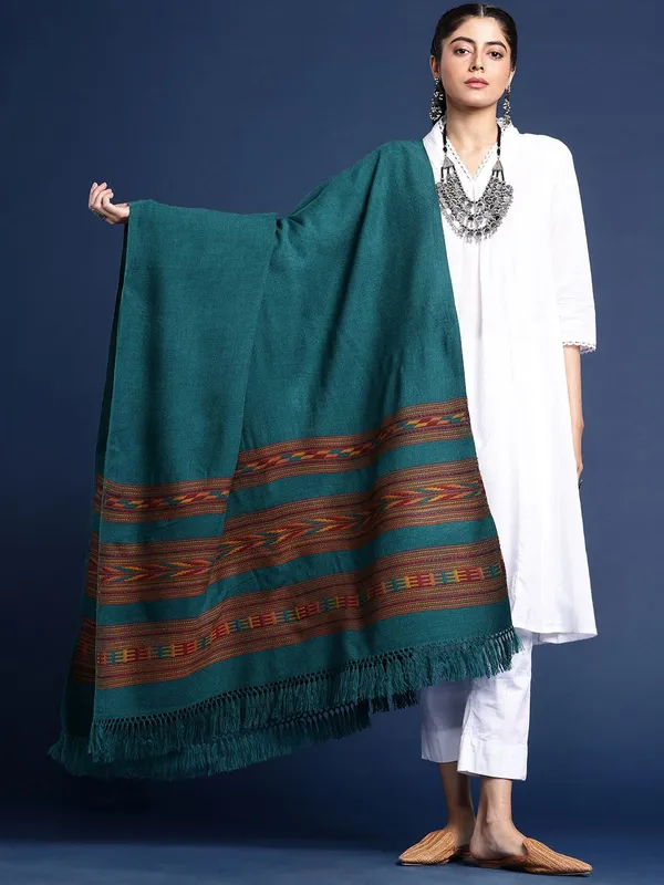 Teal_colour_Wool_Shawl_for_Women
