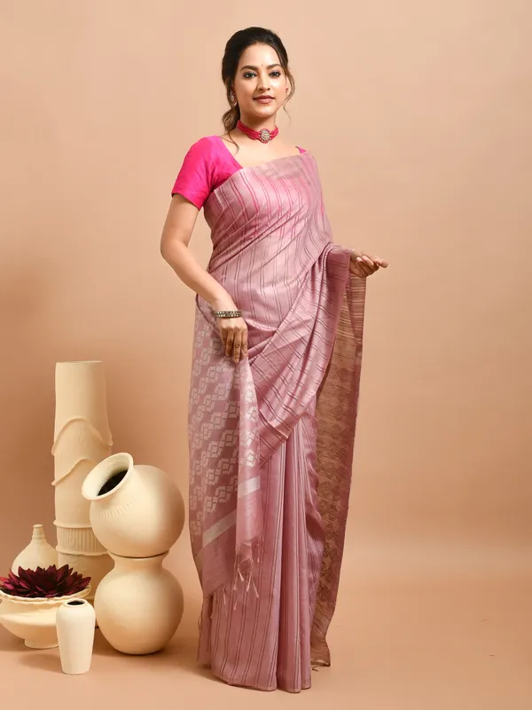 Peach_Silk_Blend_Embroidered_Sarees_For_Women