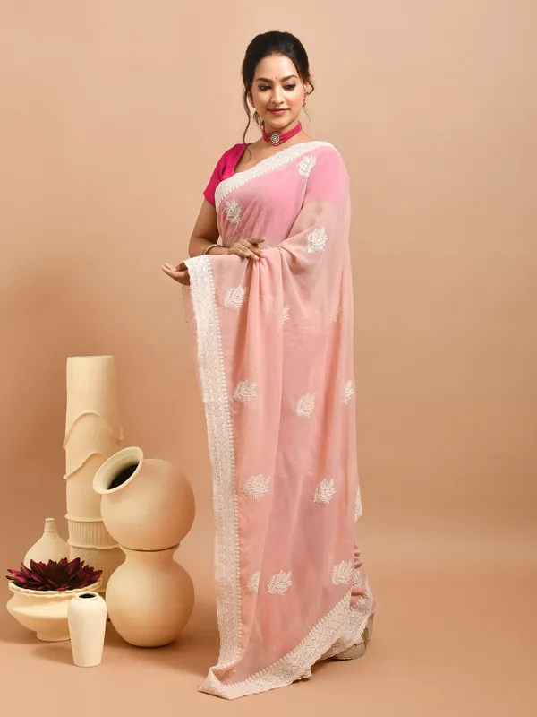 Peach_Pure_Georgette_Embroidered_Sarees_For_Women