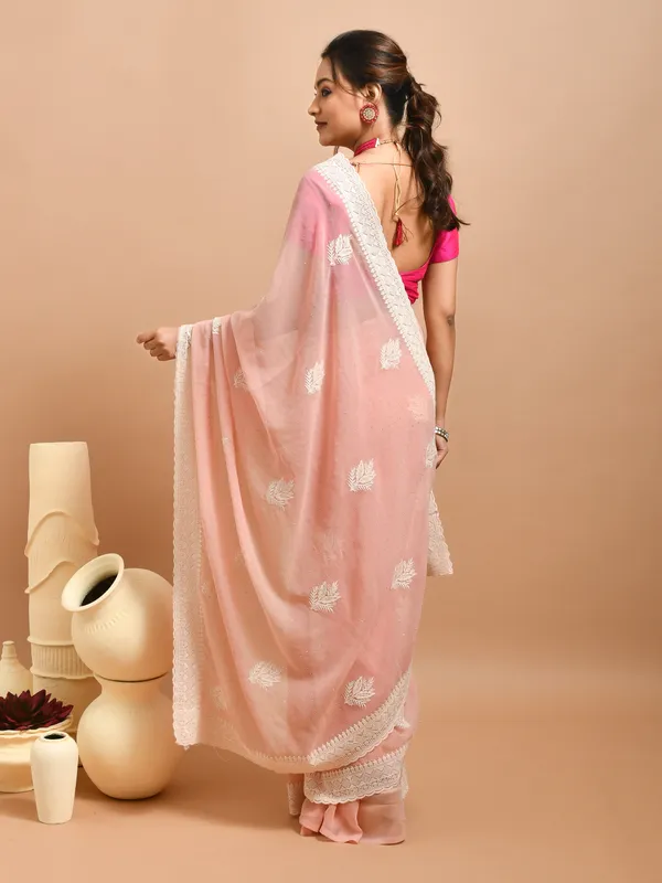 Peach_Pure_Georgette_Embroidered_Sarees_For_Women