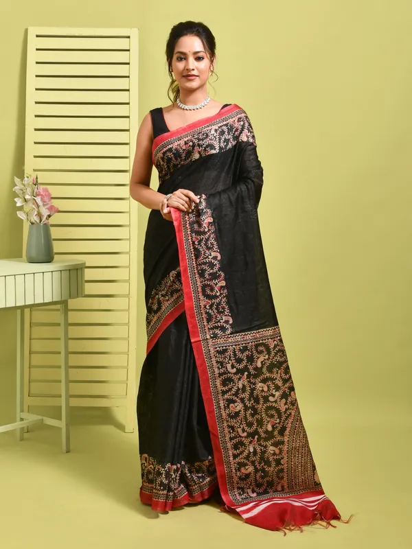 Black_Silk_Blend_Embroidered_Sarees_For_Women