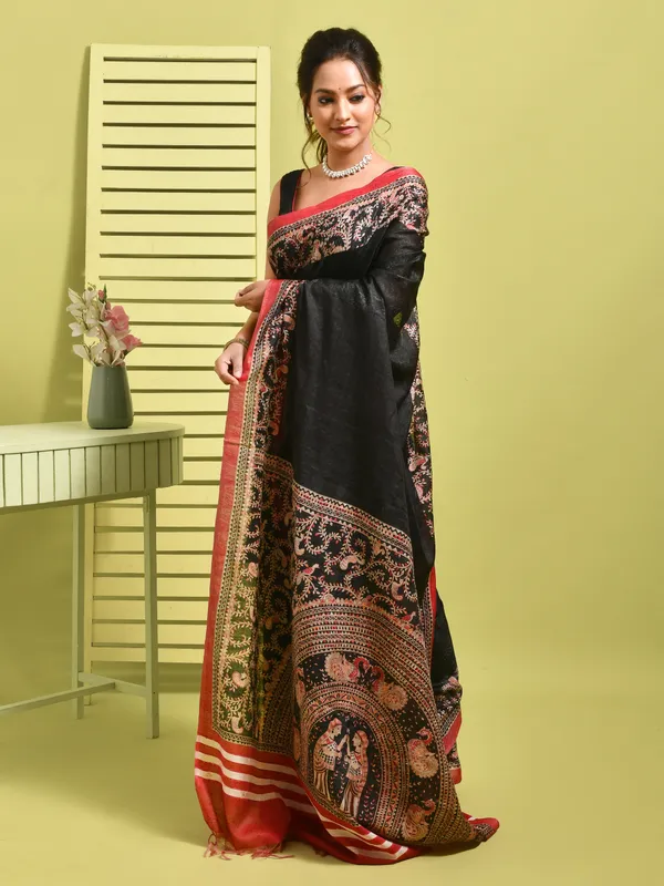 Black_Silk_Blend_Embroidered_Sarees_For_Women