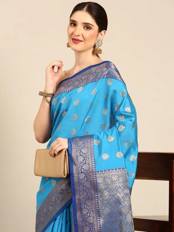 Blue_colour_Silk_Blend_Saree_for_Women
