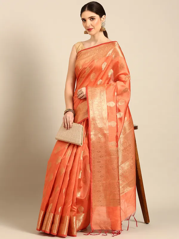 Peach_colour_Silk_Blend_Saree_for_Women
