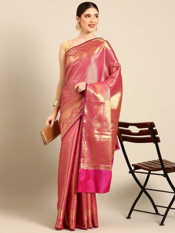 Pink_colour_Silk_Blend_Saree_for_Women