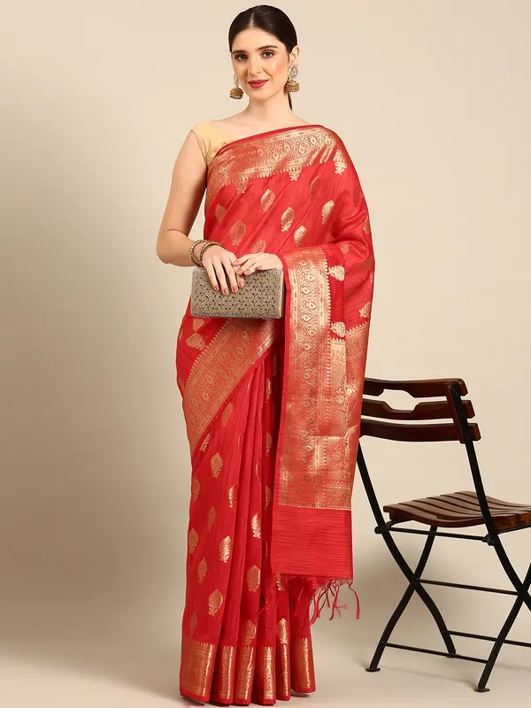 Orange_colour_Silk_Blend_Saree_for_Women