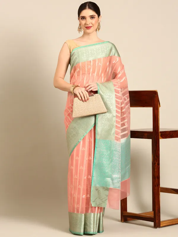 Peach_colour_Silk_Blend_Saree_for_Women