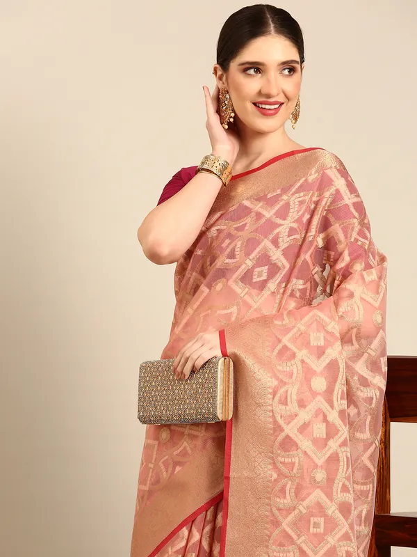 Peach_colour_Silk_Blend_Saree_for_Women