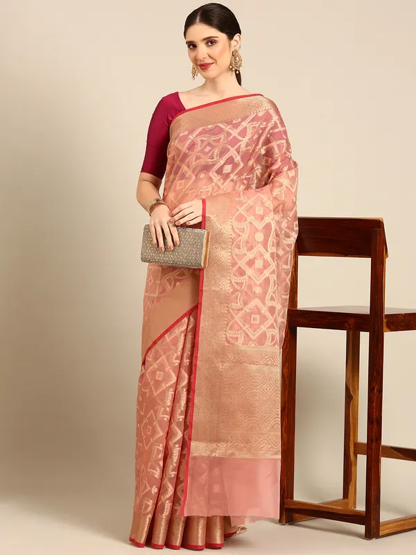 Peach_colour_Silk_Blend_Saree_for_Women