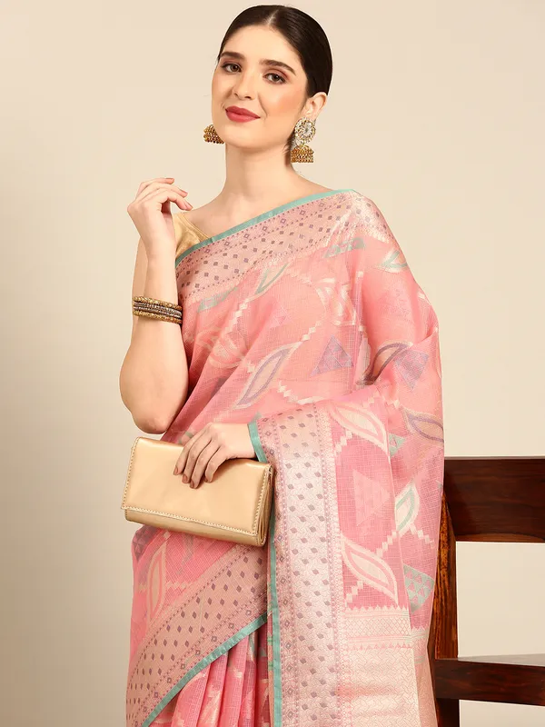 Pink_colour_Silk_Blend_Saree_for_Women