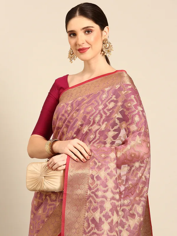 Purple_colour_Silk_Blend_Saree_for_Women