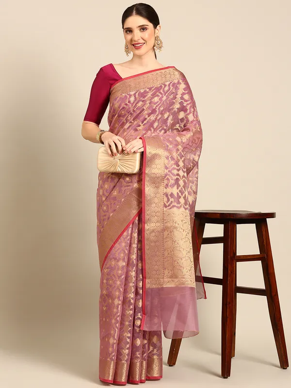 Purple_colour_Silk_Blend_Saree_for_Women