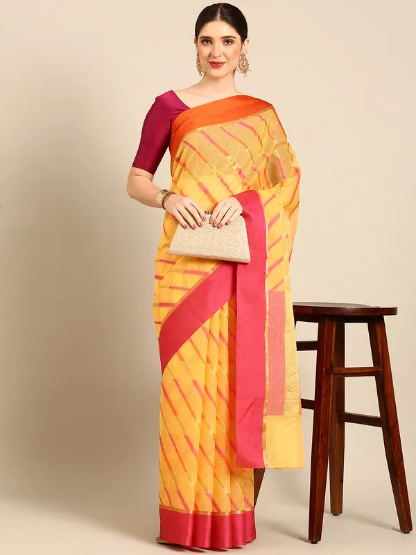 Yellow_colour_Silk_Blend_Saree_for_Women