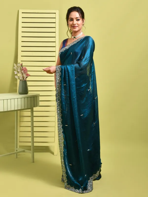 Blue_Satin_Embellished_Sarees_For_Women