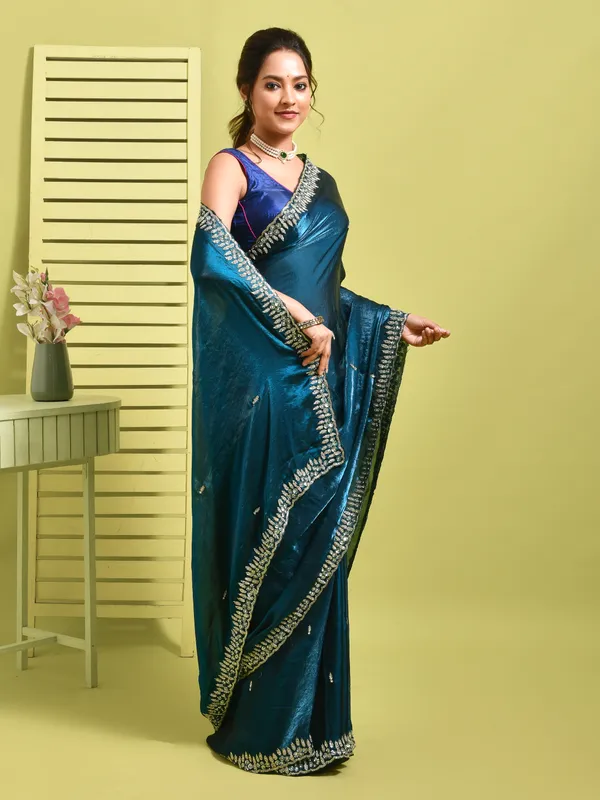 Blue_Satin_Embellished_Sarees_For_Women